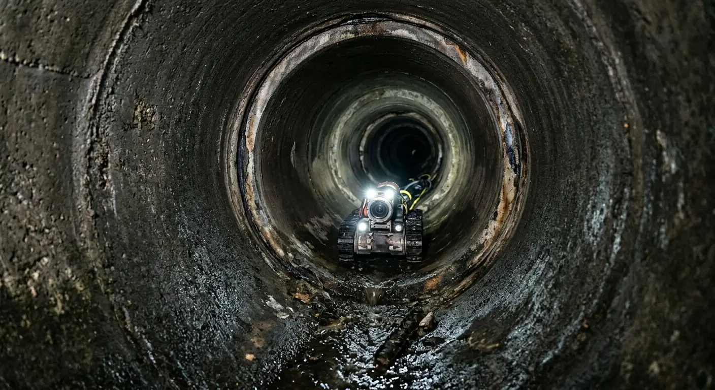 Robotic sewer camera inspecting pipe interior for Sewer Line Repair in East Brunswick